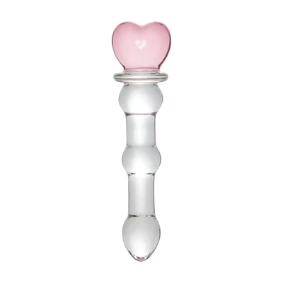 dildo in vetro trasparente con base a forma di cuore rosa